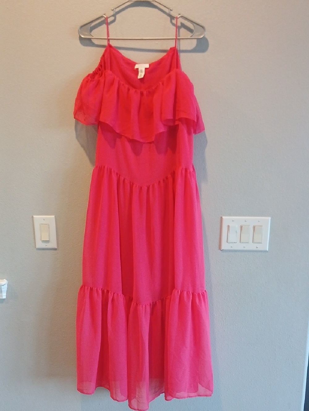 Bright Pink Ruffle Tiered Midi Dress